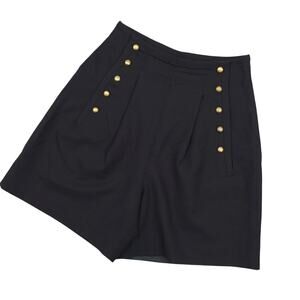 Vintage Tracy Reese Magaschoni Womens Wool Sailor Shorts Gold Buttons Sz 6 Black